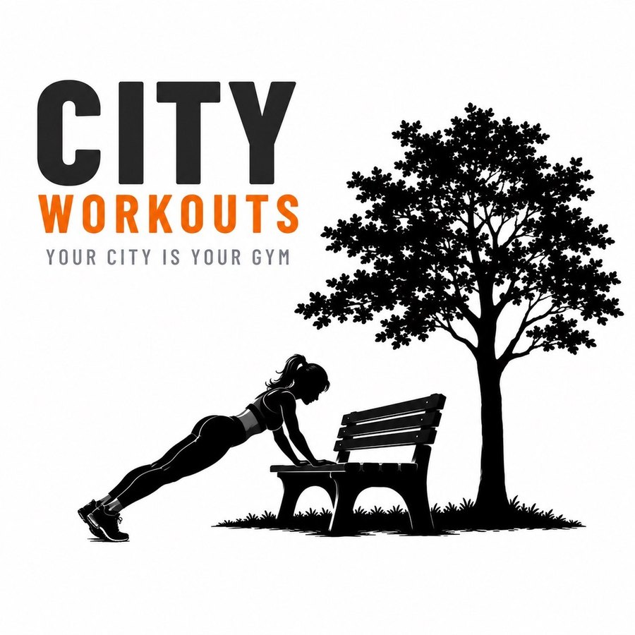City Workouts logo: a person doing incline push-ups against a park bench beneath a tree.